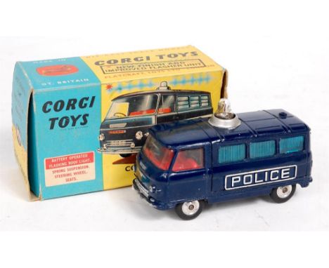 Corgi Toys, 464, Commer Police Van, dark blue body, blue roof light, un-barred windows, white police cast into sides, red int