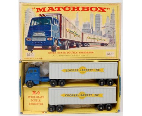 Matchbox, Major Pack M-9 Inter-State double freighter Cooper-Jarrett Inc, in blue on yellow arrow, blue cab and grey bogie tr