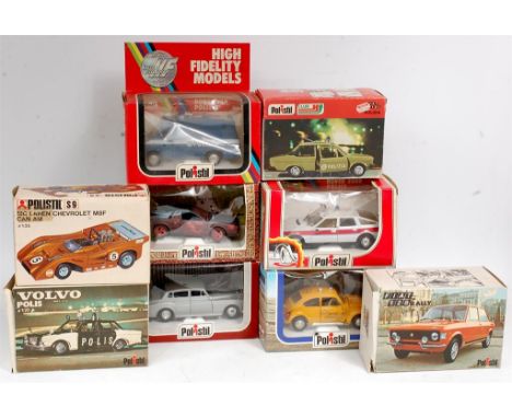 Polistil 1/25th and 1/30th scale boxed diecast group, 9 examples, some boxes with storage wear, examples to include Volvo Pol