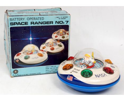 Modern Toys of Japan Tinplate and Battery operated model of a NASA Space Ranger No.7 Space Ship, battery operated example in 