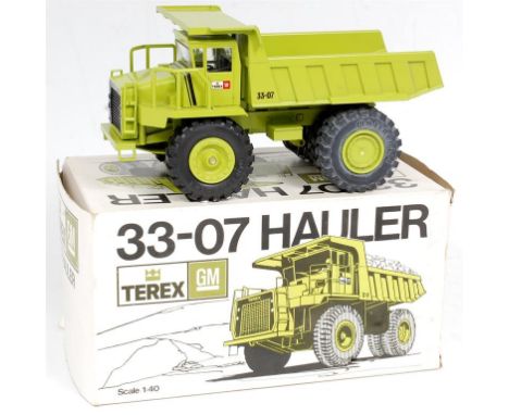 NZG 1/40th scale No.163 model of a Terex 33-07 Hauler, finished in green with black rubber tyres, in the original all card bo