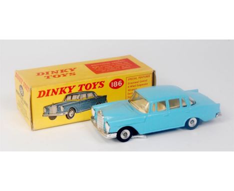 Dinky Toys. 186, Mercedes Benz 220SE, light blue body with cream interior, spun hubs, black tyres, chrome detailed grille, in