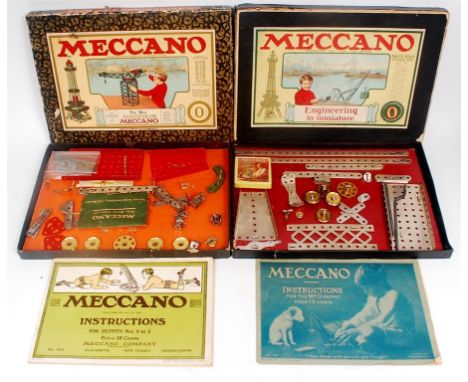 Meccano American Set Group, 3 boxed examples to include No.0 Nickel Set, circa 1920, parts attached to backing card, with par