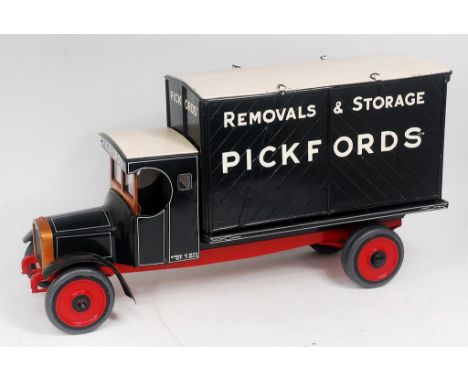 A Pickfords Point of Sale Advertising Delivery Van, constructed from wooden and metal components, Flatbed Container Lorry Exa