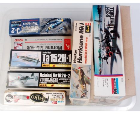 3 boxes of mixed scale plastic aircraft kits, by Revell, Monogram, Pro Modeller, Airfix and others, 3 kits missing boxes, som