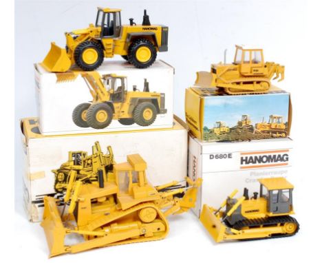 Conrad and Gescha 1/50th scale Construction Vehicle Group, 4 boxed examples to include Conrad No.2425 Hanomag Radlader 70E Wh