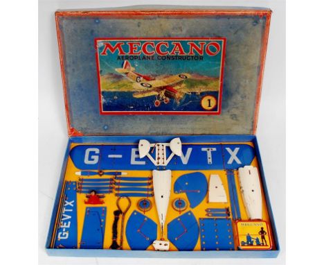 Meccano Aero Constructor No.1, circa 1938, in original box with manual, re-strung on original backing cards, very good origin