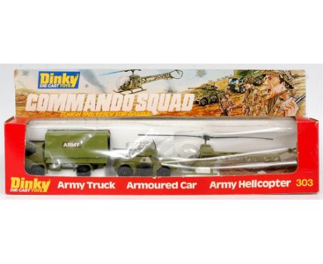 Dinky Toys, Gift Set 303, Military Command Squad, comprising of Army Truck, Armoured Car and Army Helicopter, in the original