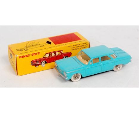 French Dinky, 552, Chevrolet Corvair, light blue, with silver trim, white tyres with concave hubs, off-white interior, in the