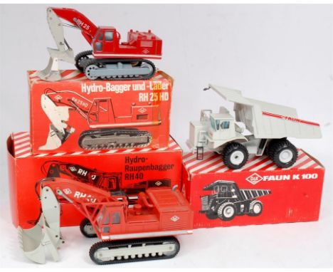 Gama, NZG and West German O and K diecast construction group, to include Gama No.3520 Faun K100 Dump Truck, finished in grey 