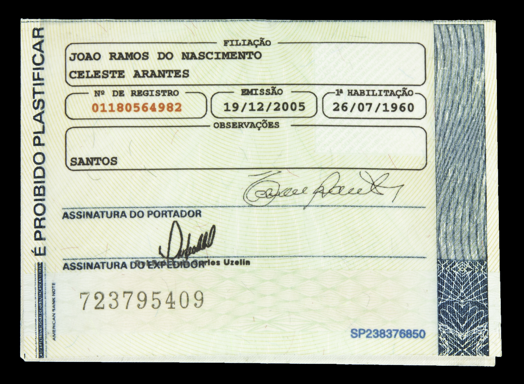 A 2010 Brazil National Driving License issued to Pelé in the name Edson ...