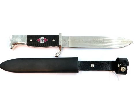 A Third Reich re-enactment Hitler Youth dagger with metal sheath.  P&amp;P Group 2 (£18+VAT for the first lot and £3+VAT for 