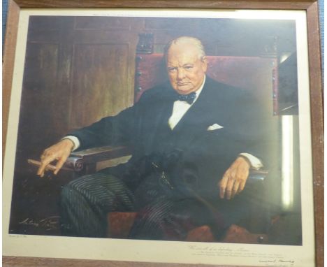 Print of The Apan painting of Winston Churchill, published 1943 by Frost and Reid, 55 x 46 cm. Not available for in-house P&a