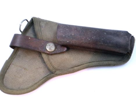 A German Luftwaffe? tropical issue PPK holster in canvas and stitched leather. P&amp;P Group 2 (£18+VAT for the first lot and