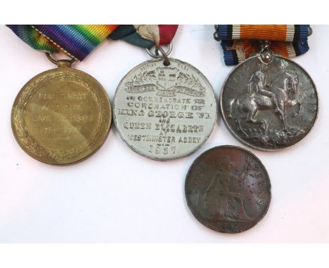 161254 GNR N Beckett RA WWI medal pair, with a further 1937 commemorative medal. P&amp;P Group 1 (£14+VAT for the first lot a