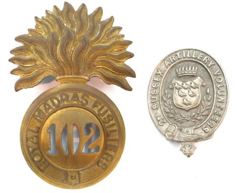 Royal Madras Fusiliers 102nd Regiment of Foot Victorian glengarry badge. P&amp;P Group 1 (£14+VAT for the first lot and £1+VA