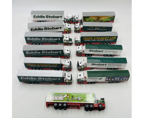 A collection of thirteen unboxed Eddie Stobart die-cast lorries including Amelia Ella, Ellie Louise, Lynn, Matilda, Emma Jade