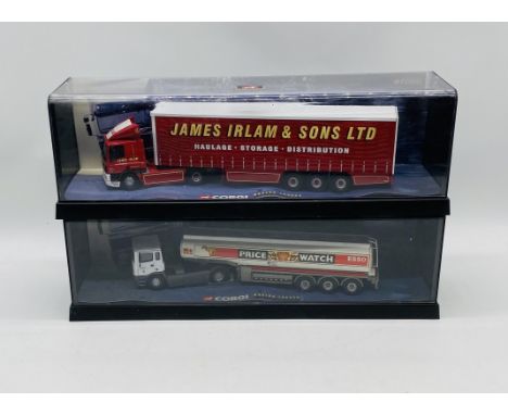 Two cased Corgi Modern Trucks (An Era of Road Transport) die-cast models including an Esso Price Watch ERF Tanker (75104) & J