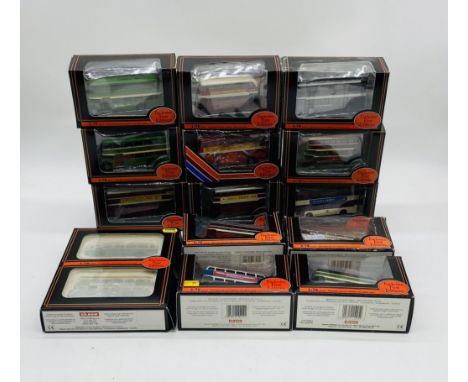 A collection of fourteen Gilbow Exclusive First Editions die-cast buses including Scout Leyland Atlantean, Guy Arab II Utilit