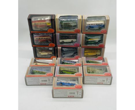 A collection of sixteen boxed Gilbow Exclusive First Editions die-cast buses and coaches including Premier Travel AEC RF bus,