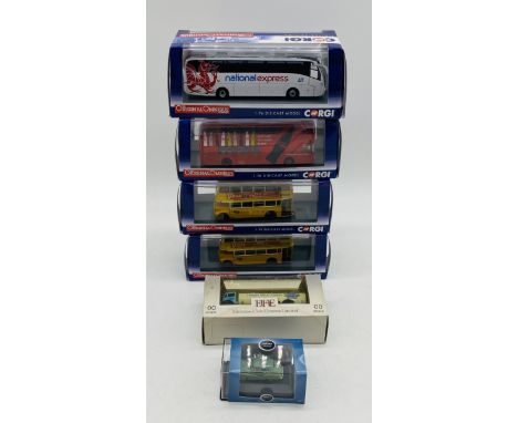 Four cased Corgi limited edition "The Original Omnibus Company" die-cast buses, along with an Oxford Automobile Company N gau