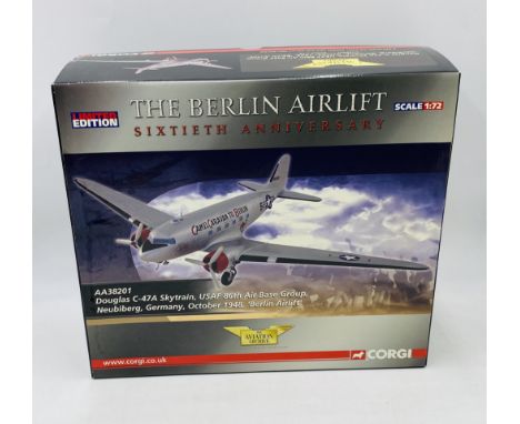 A boxed limited edition Corgi "The Aviation Archive, The Berlin Airlift Sixtieth Anniversary" Douglas C-47A Skytrain USAF 86t