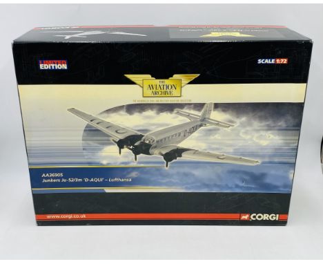 A boxed limited edition Corgi "The Aviation Archive" Junkers Ju-52/3m "D-Aqui" - Lufthansa detailed die-cast model military p
