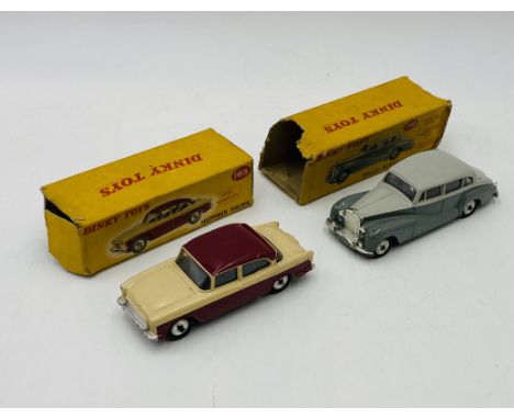 Two boxed vintage Dinky Toys die-cast cars including Humber Hawk (165) and Rolls-Royce Silver Wraith (150) - both boxes A/F