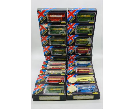 A collection of sixteen boxed Solido die-cast London double-decker buses, along with three Solido boxed Renault TN6C buses