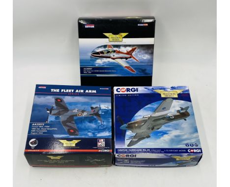 A collection of three boxed limited edition Corgi The Aviation Archive detailed die-cast model military planes (all 1:72 Scal