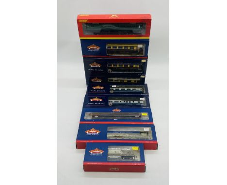 A collection of Bachmann Branch-Line OO gauge passenger coaches and wagons including three umber & cream Pullman coaches, two