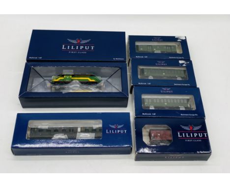 A collection of boxed Liliput First Class by Bachmann HO gauge model railway including a MAK Dortmunder Eisenbahn diesel loco