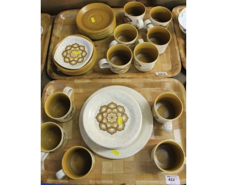 Two trays of Palissy The Royal Worcester Group coffee ware decorated with floral and geometric designs comprising coffee cups