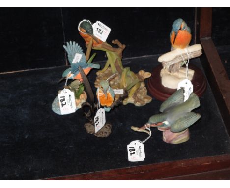 Group of assorted ceramic King fisher ornaments.  (5)