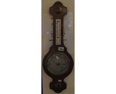 20th Century mahogany Aneroid wheel barometer with thermometer.