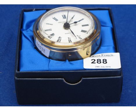 Taylor & Bligh brass bulk head type alarm clock in original box.