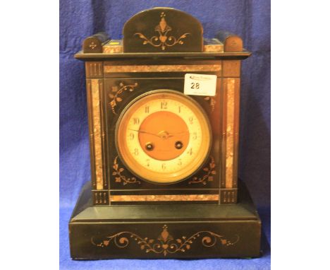 Late 19th Century French black slate and marble architectural two train mantle clock, the face marked A. Williams, Paris.  Br
