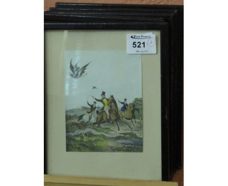 Set of five humorous cartoon type prints, sporting scene, portrait studies etc. Framed and glazed. (5)