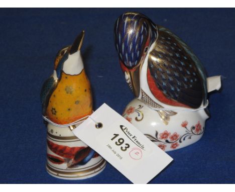Royal Worcester porcelain candle snuffer in the form of a king fisher, together with a Royal Crown Derby bone china paper wei