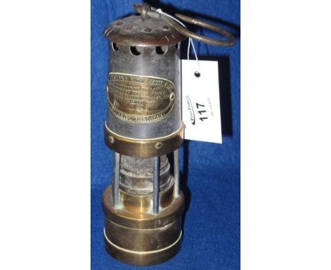 E Thomas and Williams Limited of Aberdare Cambrian number 3M brass miners safety lamp.