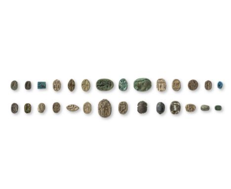  A group of Egyptian steatite and faience scarabs and scaraboids Second Intermediate Period-Late Period, circa 1700-525 B.C.I