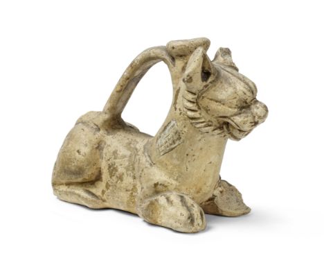  A Roman pottery askos in the form of a recumbent lioness Probably Gaul, circa 2nd Century A.D.10.5cm high, 15cm wideFootnote