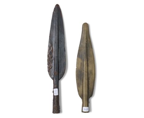  Two European socketed spearheads Late Bronze Age, circa 13th-9th Century B.C.one iron, one bronze, 24.4cm and 29.7cm high  (