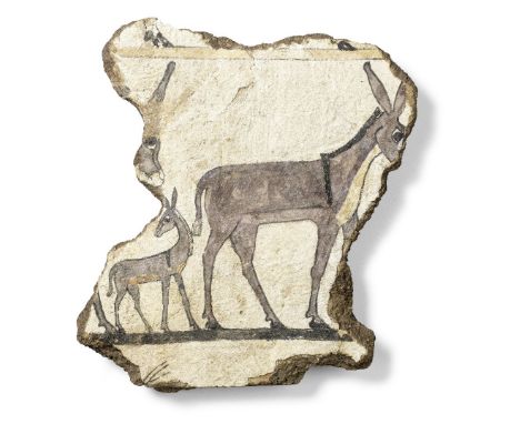  An Egyptian wall painting fragment with a donkey and foal First Intermediate Period, circa 2123-2040 B.C.31cm x 36.5cmFootno