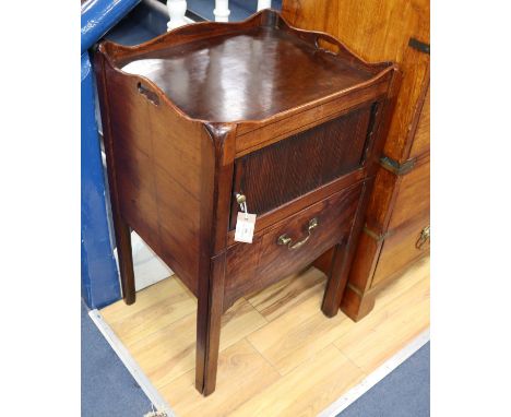 A George III mahogany tray top tambour front commode W.50cm