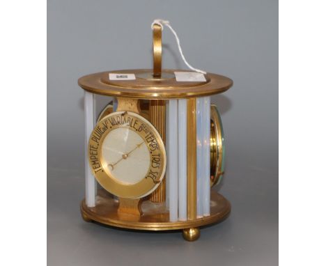 A French gilt metal desk timepiece, barometer and thermometer height 19cm