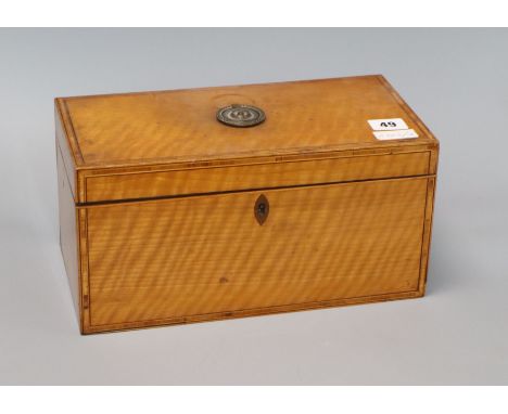 A George III inlaid satinwood tea caddy length 31cm