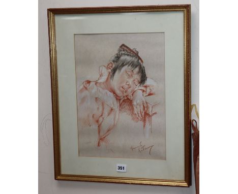 Franco Matania (1922-) pastel, Sleeping Spanish child, signed, 38 x 28cm