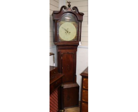 An early 19th century oak and mahogany banded eight day longcase clock H.214cm