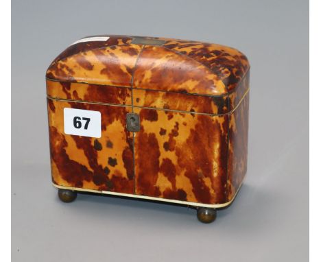 A Regency blond tortoiseshell tea caddy height 14cm